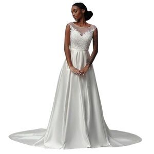 Beige Appliqued Beaded Wedding Dress